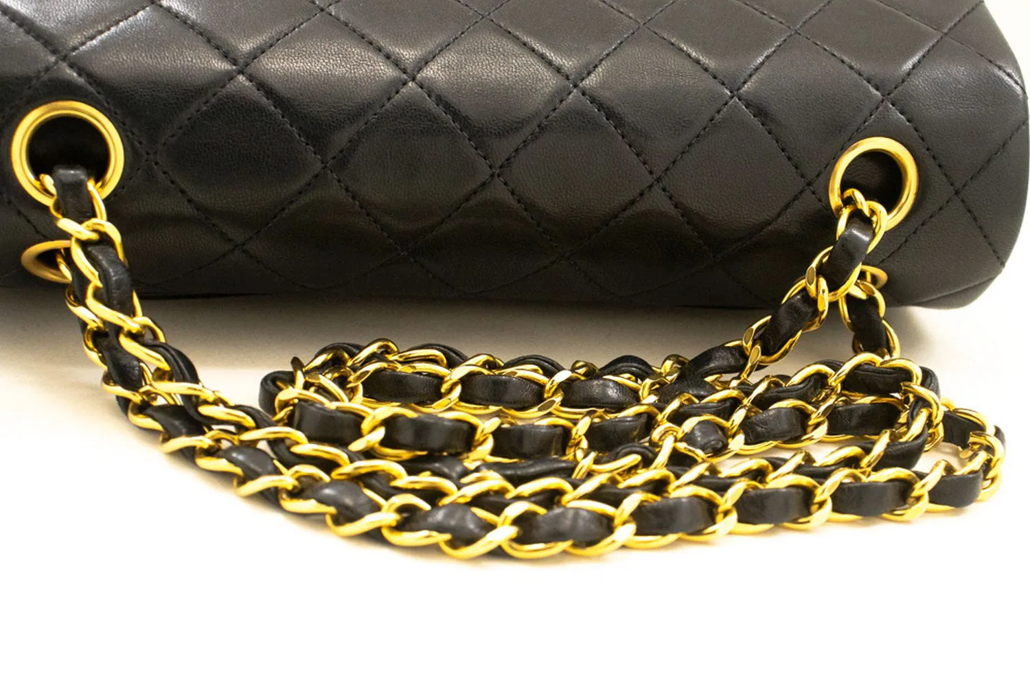 CHANEL Classic Double Flap 9" Chain Shoulder Bag Black Lambskin p43
