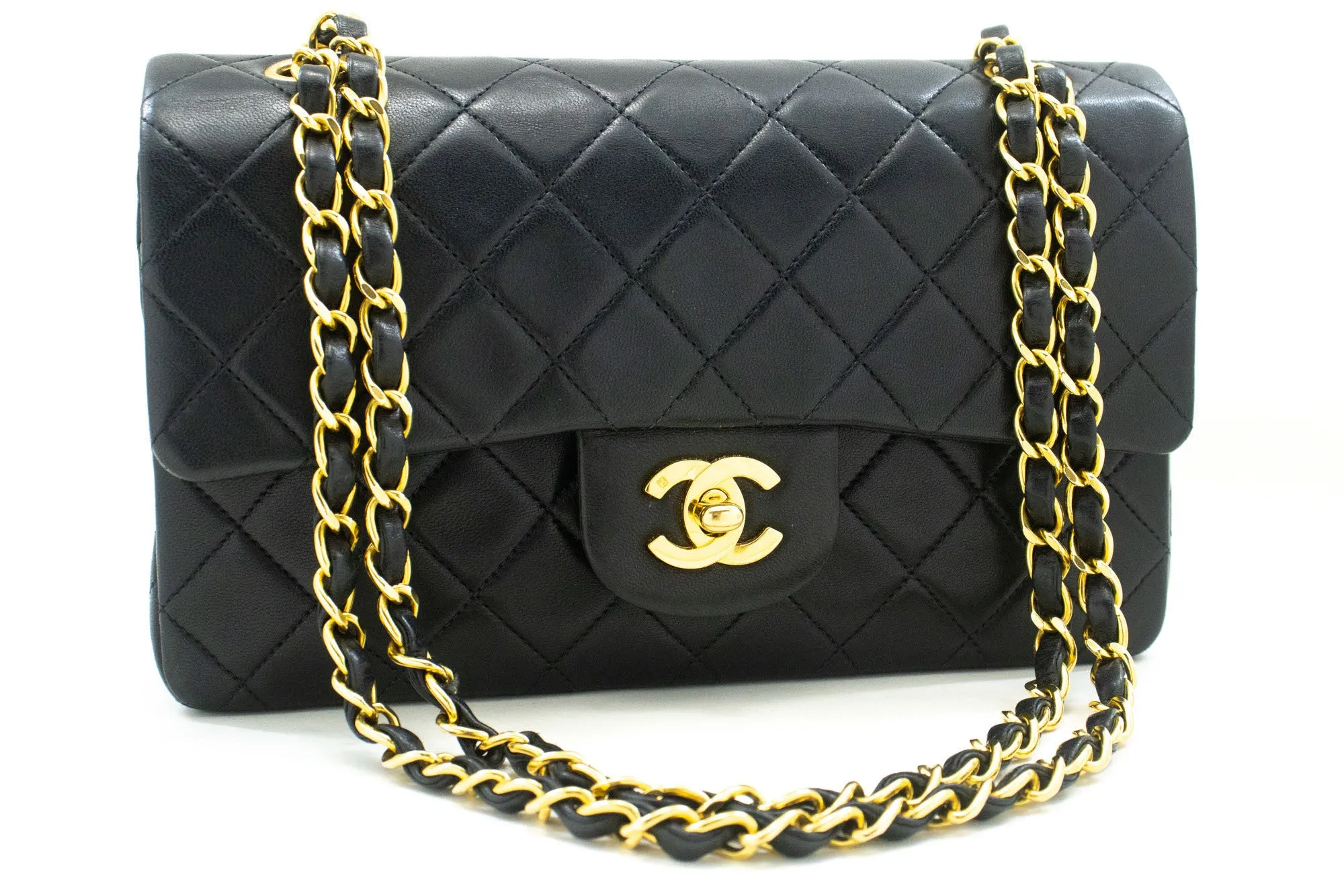 CHANEL Classic Double Flap 9" Chain Shoulder Bag Black Lambskin p43