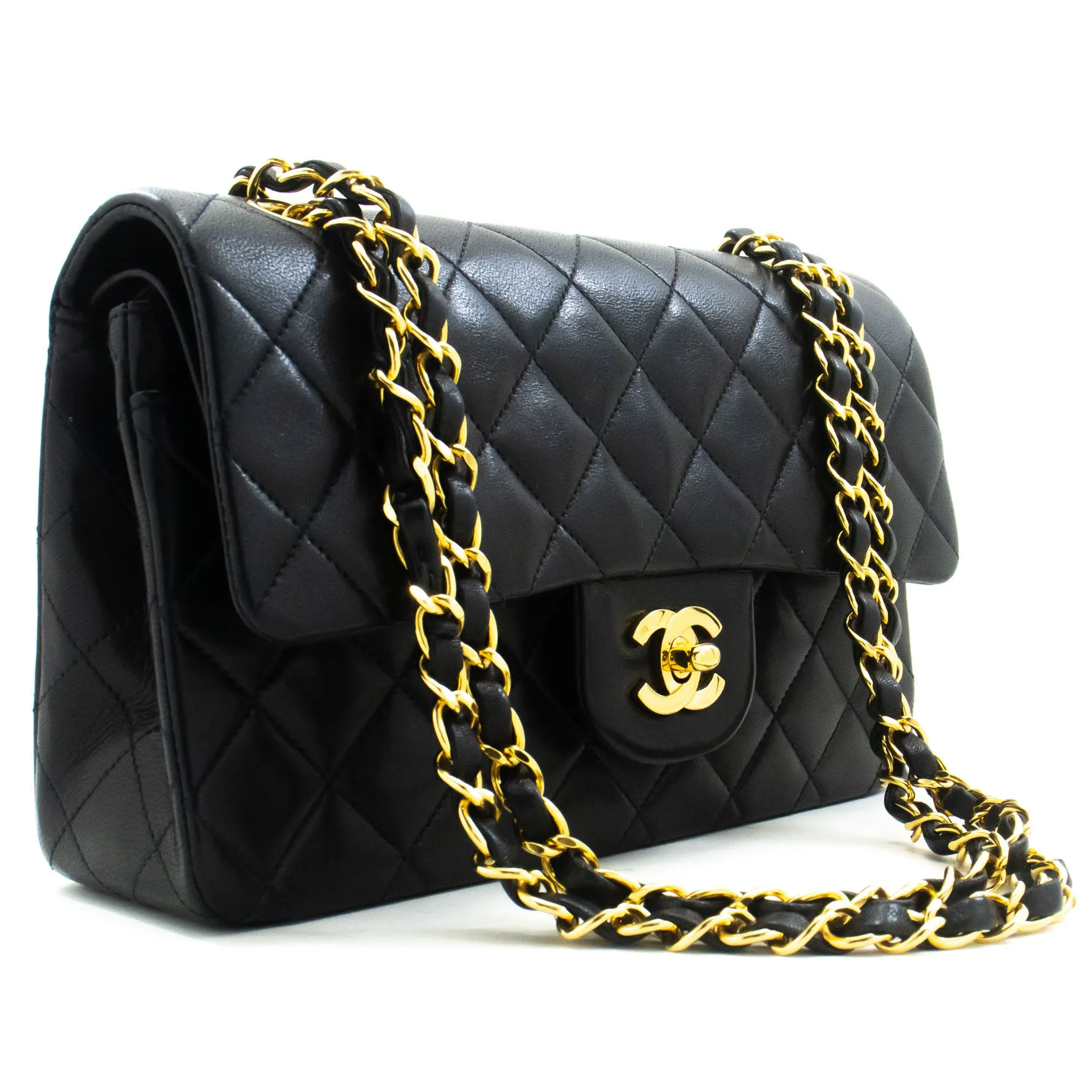 CHANEL Classic Double Flap 9" Chain Shoulder Bag Black Lambskin p51
