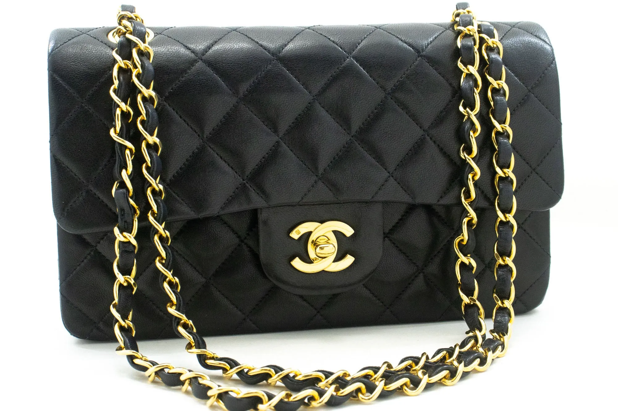 CHANEL Classic Double Flap 9" Chain Shoulder Bag Black Lambskin p51