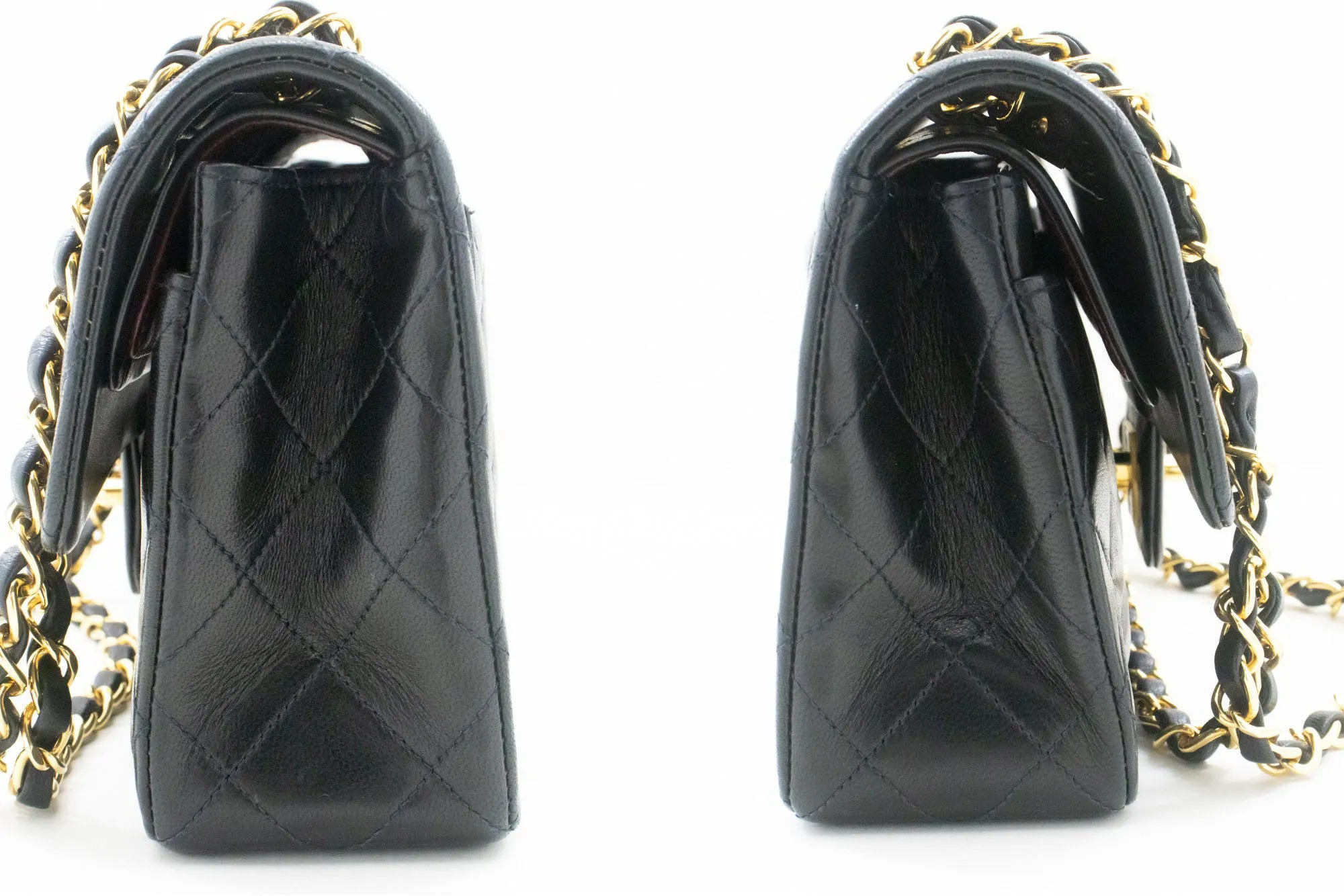 CHANEL Classic Double Flap 9" Chain Shoulder Bag Black Lambskin p51