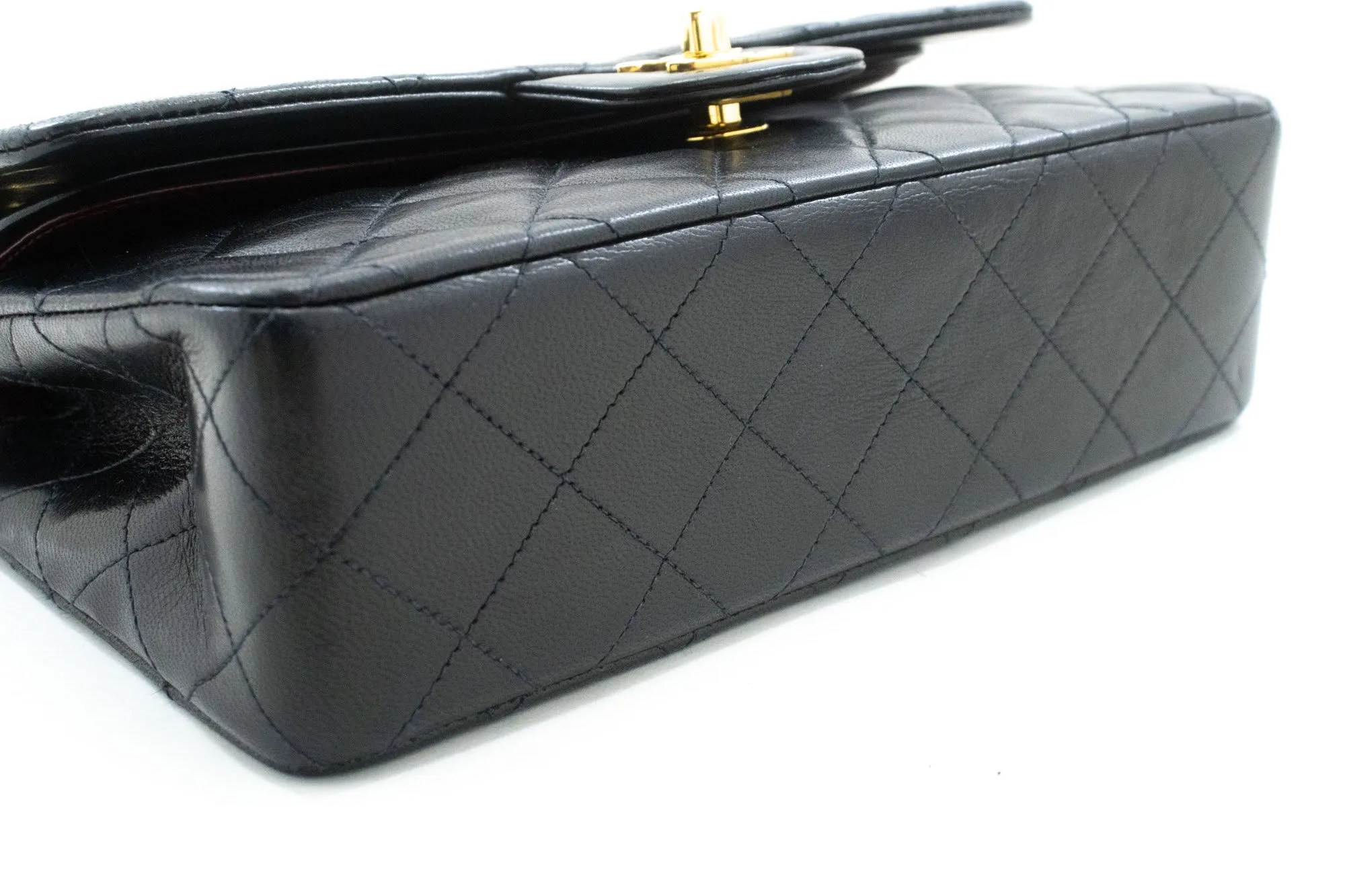 CHANEL Classic Double Flap 9" Chain Shoulder Bag Black Lambskin p51