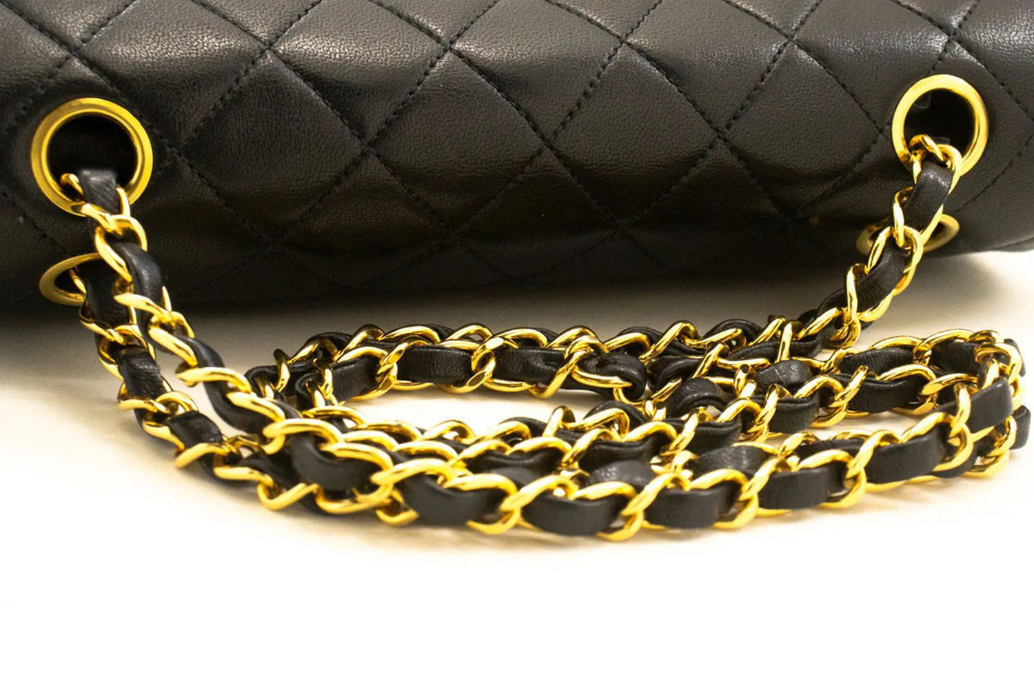CHANEL Classic Double Flap 9" Chain Shoulder Bag Black Lambskin p51