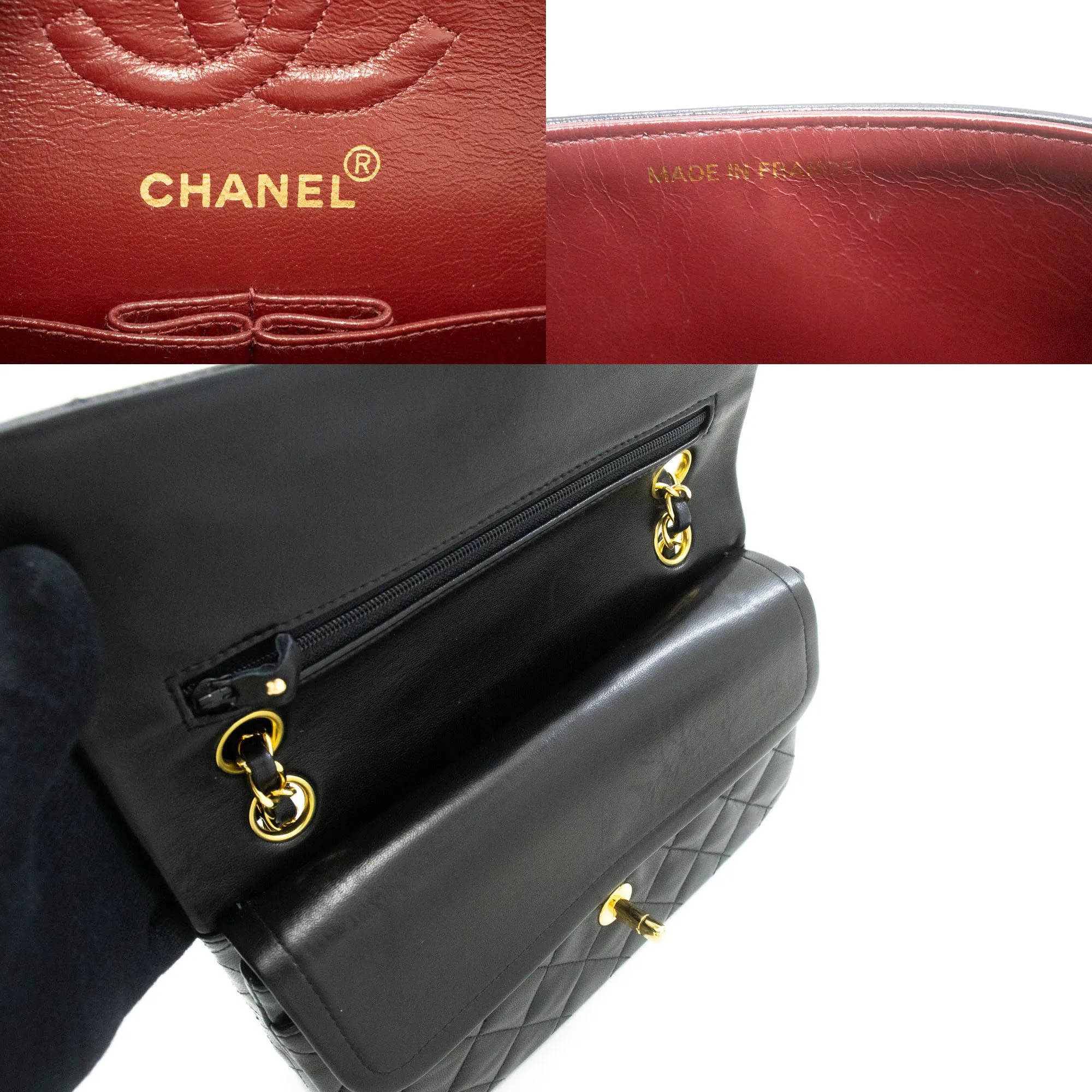 CHANEL Classic Double Flap 9" Chain Shoulder Bag Black Lambskin p51