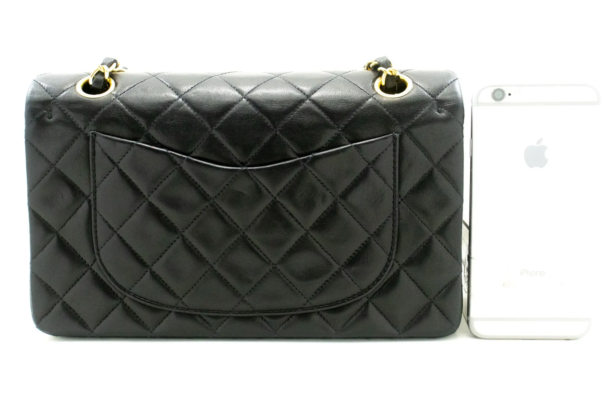 CHANEL Classic Double Flap 9" Chain Shoulder Bag Black Lambskin p51
