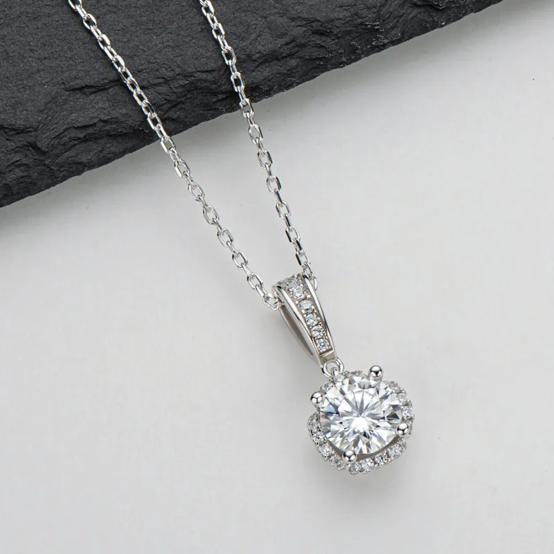 Classic Brilliant Round Moissanite Pendant Necklace