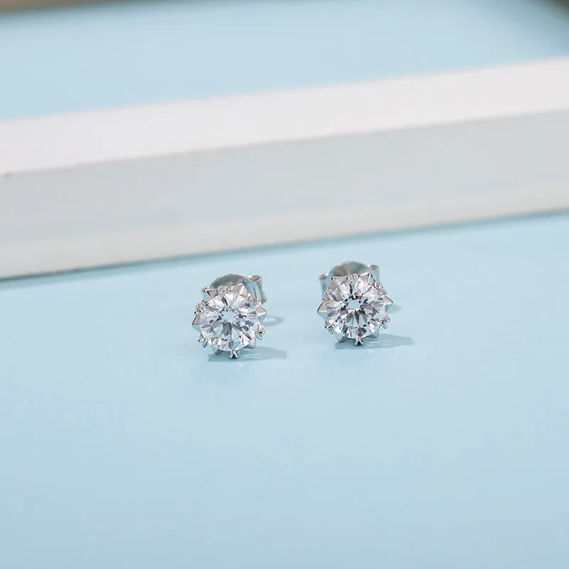 Classic Round Cut Moissanite Diamond Stud Earrings