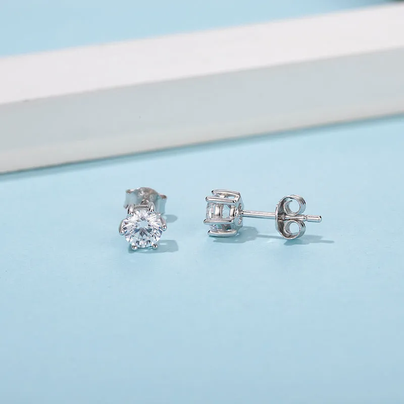 Classic Round Cut Moissanite Diamond Stud Earrings