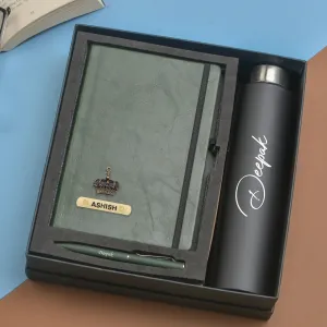 Classy Hardcover Diary   Classic Metal Pen   Classic Smart Bottle - Green
