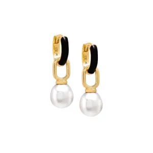 Colored Enamel Dangling Pearl Huggie Earring