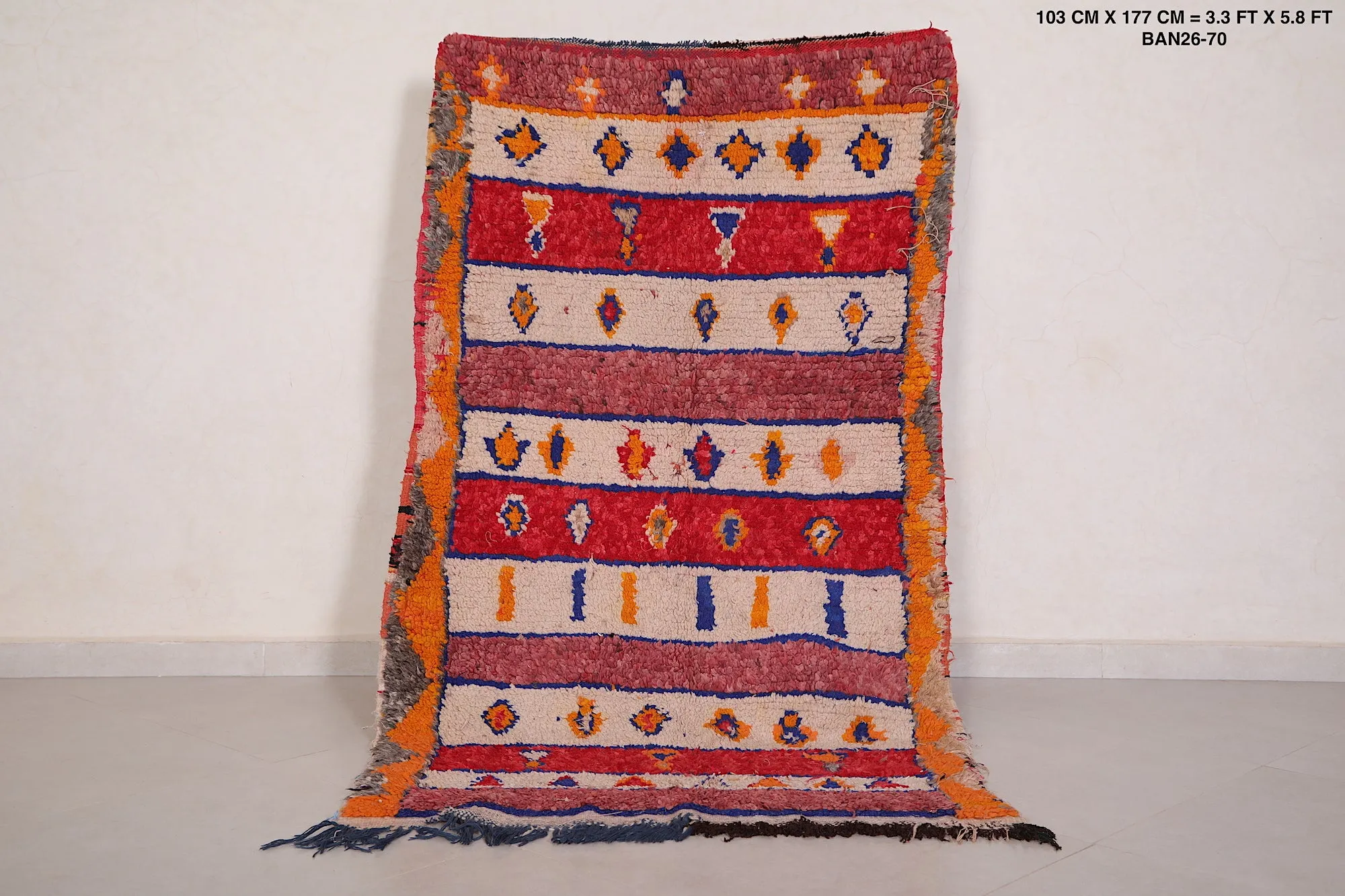 Colorful Berber Rug – 3.3 X 5.8 Feet | Handcrafted Moroccan Accent