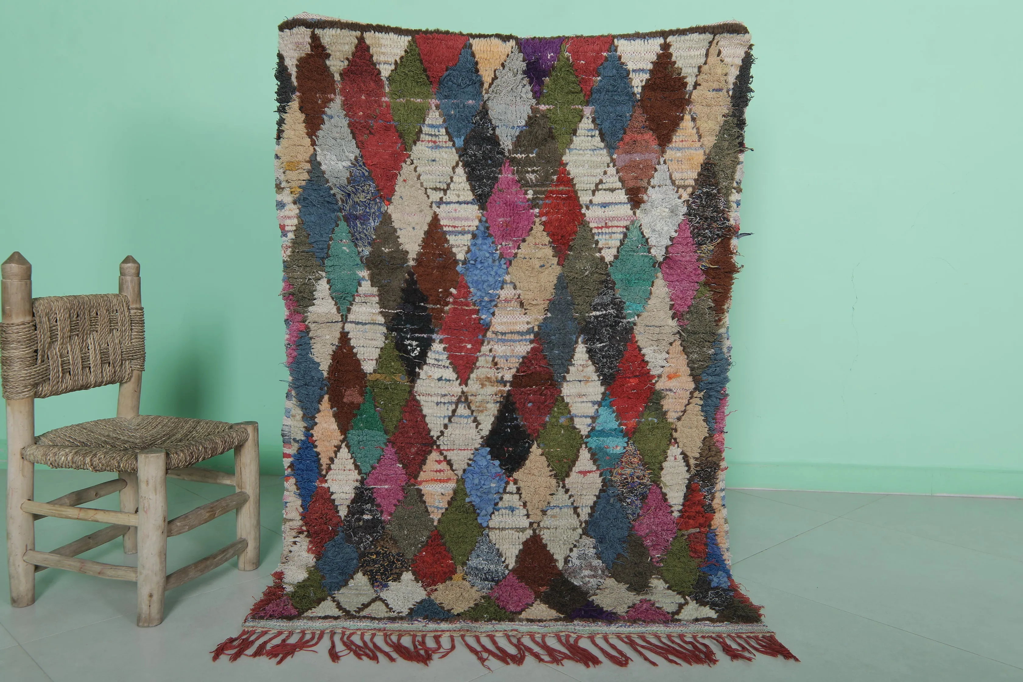 Colorful Boucherouite Rug - Handwoven Moroccan Art | 3 x 4.5 Ft