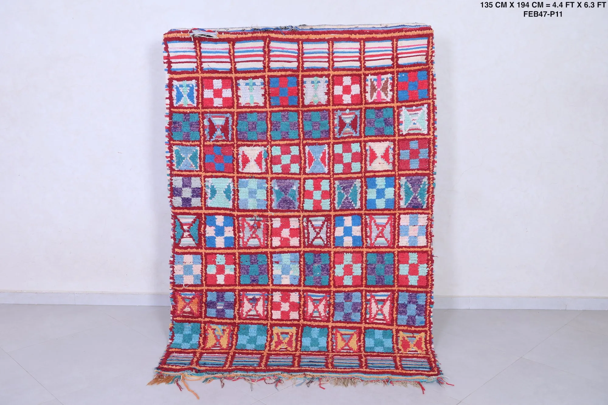 Colorful Handmade Moroccan Berber Rug - 4.4 X 6.3 Feet