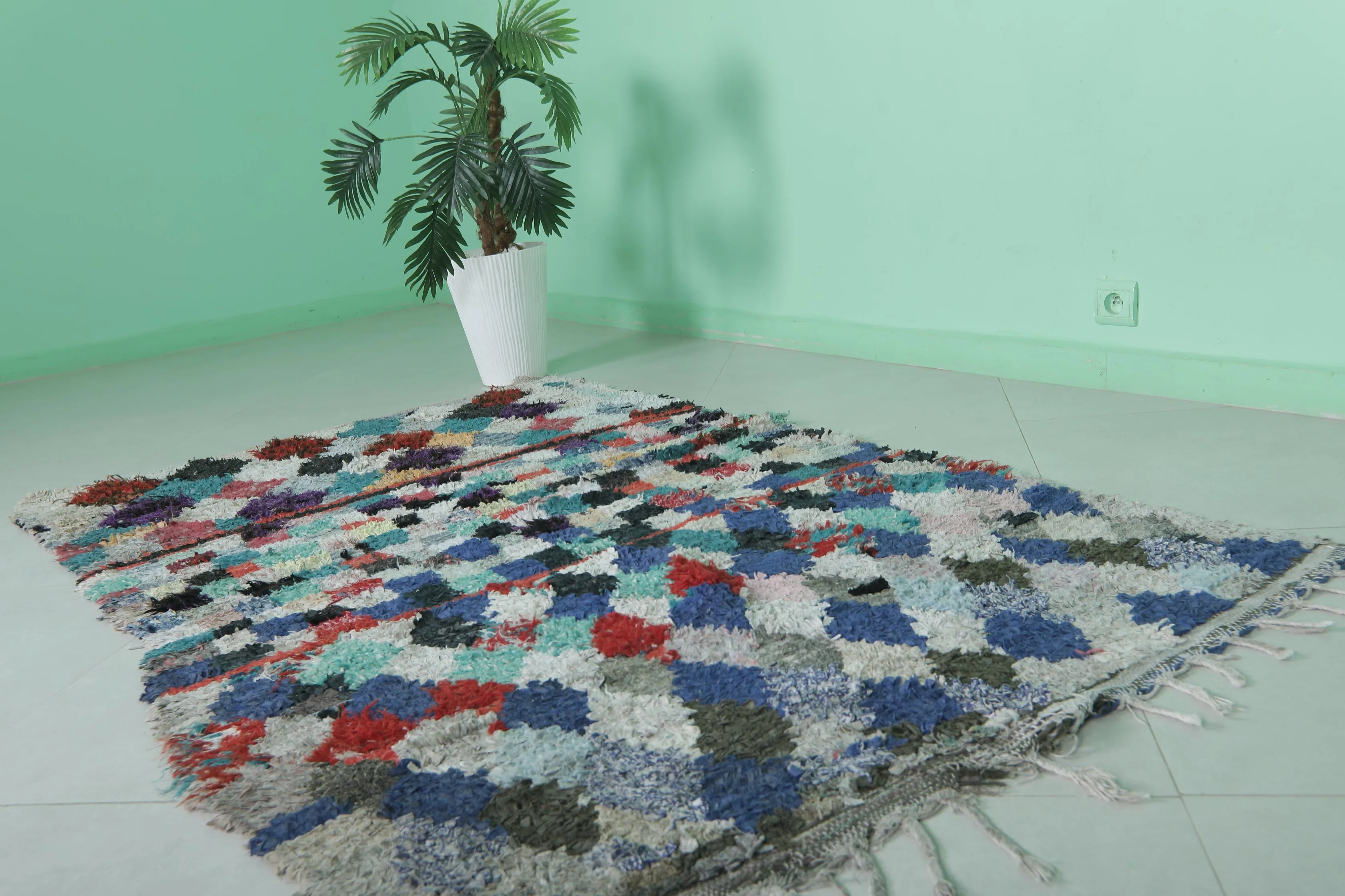 Colorful Moroccan Boucherouite Rug 3.7 x 5.6 Feet - Handmade Berber Art