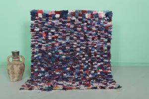 Colorful Moroccan Boucherouite Rug 4.2 x 4.9 Feet - Vibrant Handmade Decor