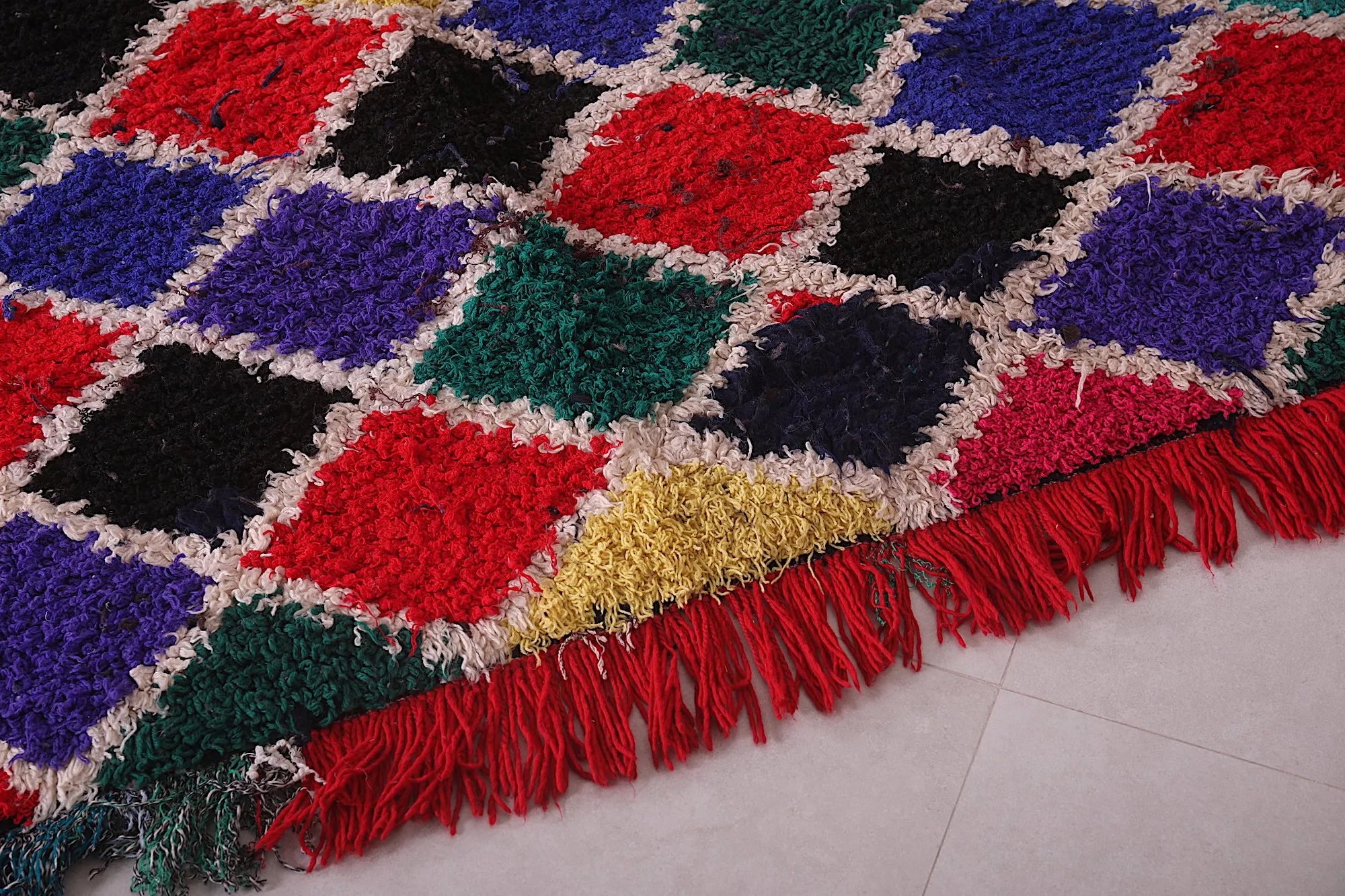 Colorful Moroccan Boucherouite Rug - Handwoven Statement Piece | 5 x 6.8 Ft