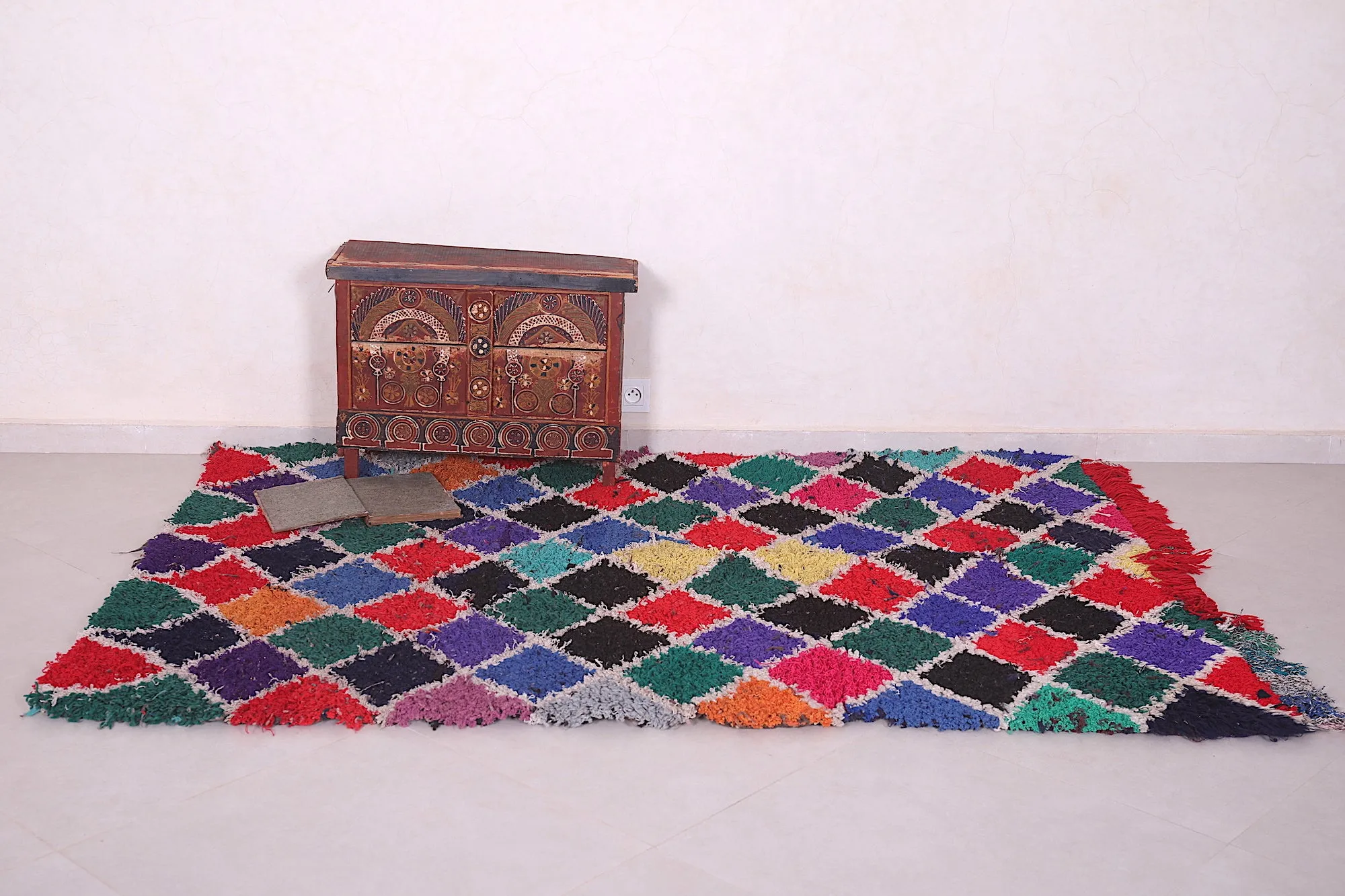Colorful Moroccan Boucherouite Rug - Handwoven Statement Piece | 5 x 6.8 Ft