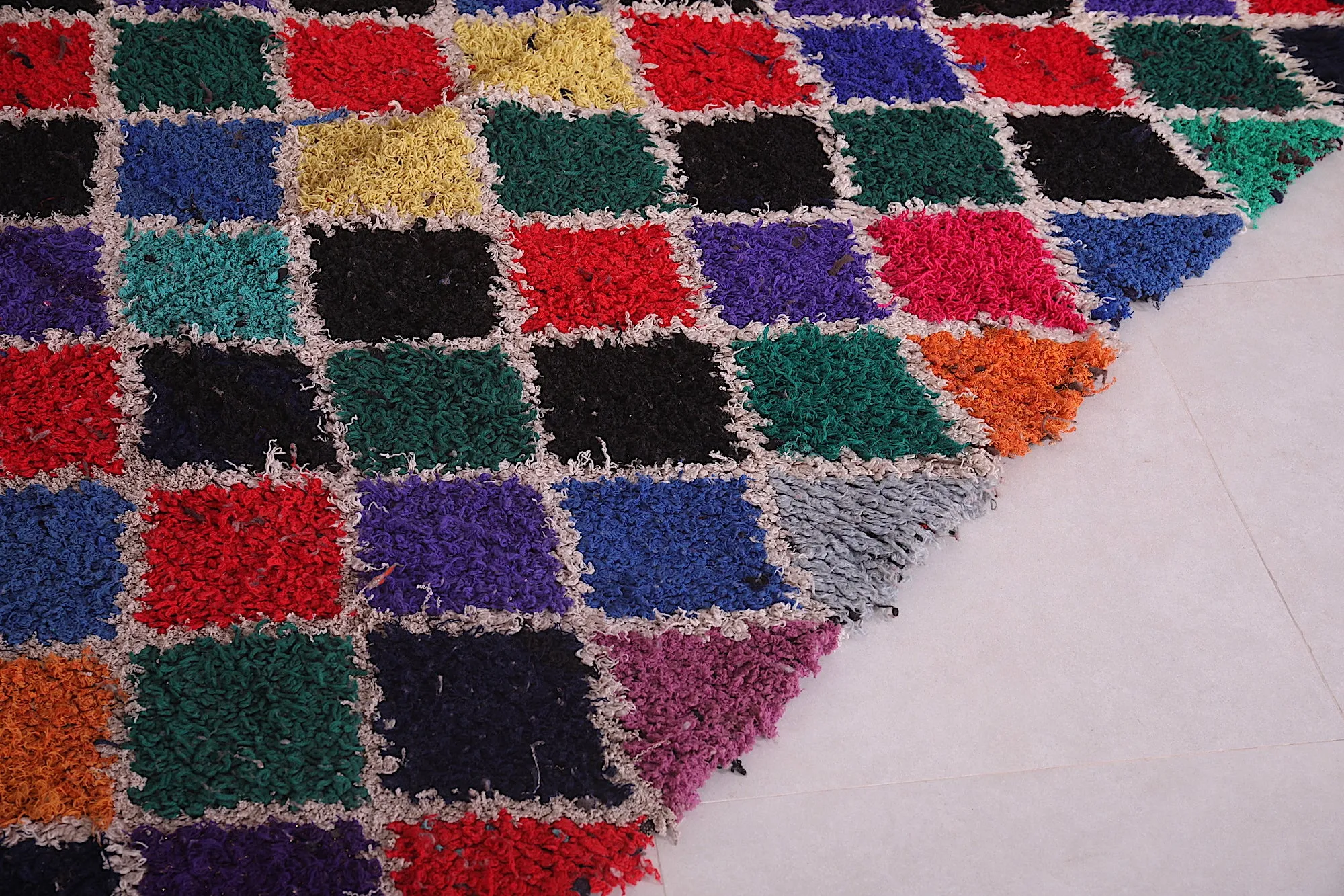 Colorful Moroccan Boucherouite Rug - Handwoven Statement Piece | 5 x 6.8 Ft