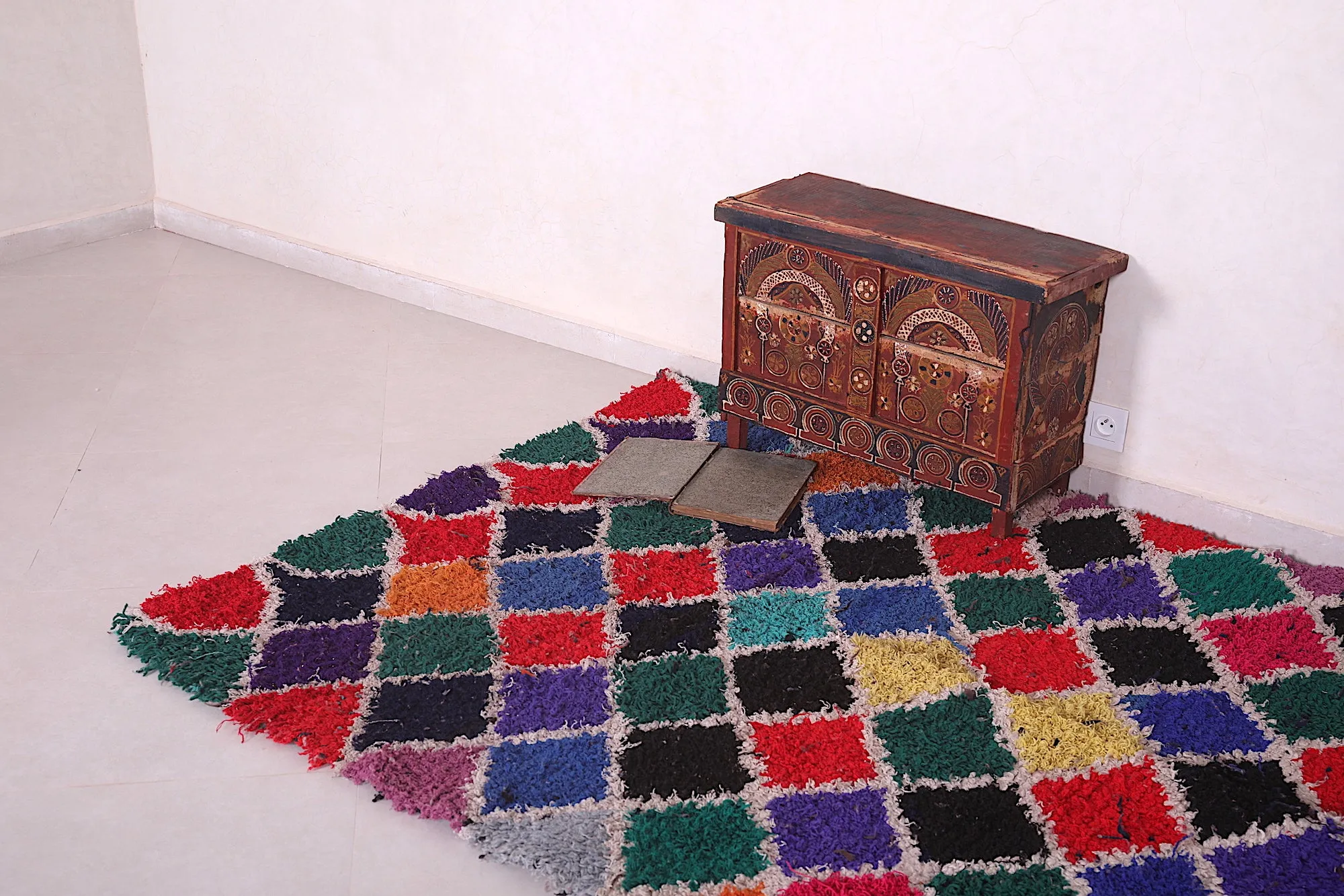 Colorful Moroccan Boucherouite Rug - Handwoven Statement Piece | 5 x 6.8 Ft