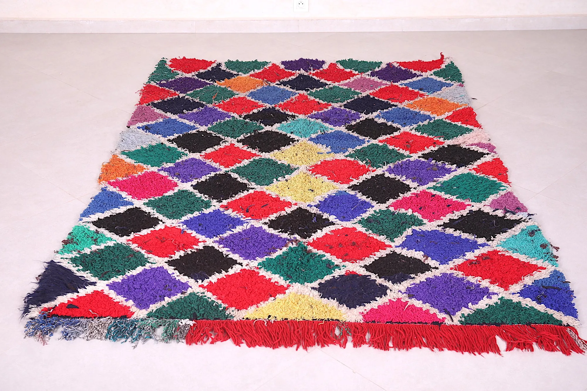 Colorful Moroccan Boucherouite Rug - Handwoven Statement Piece | 5 x 6.8 Ft