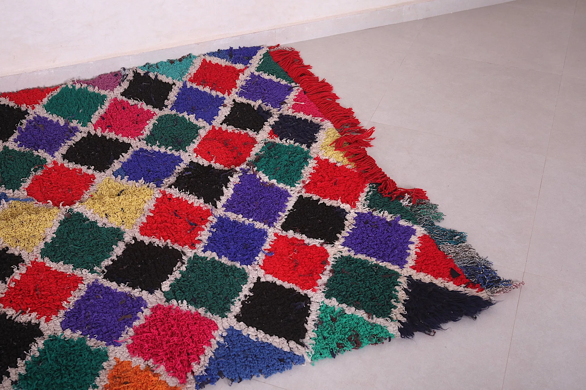 Colorful Moroccan Boucherouite Rug - Handwoven Statement Piece | 5 x 6.8 Ft