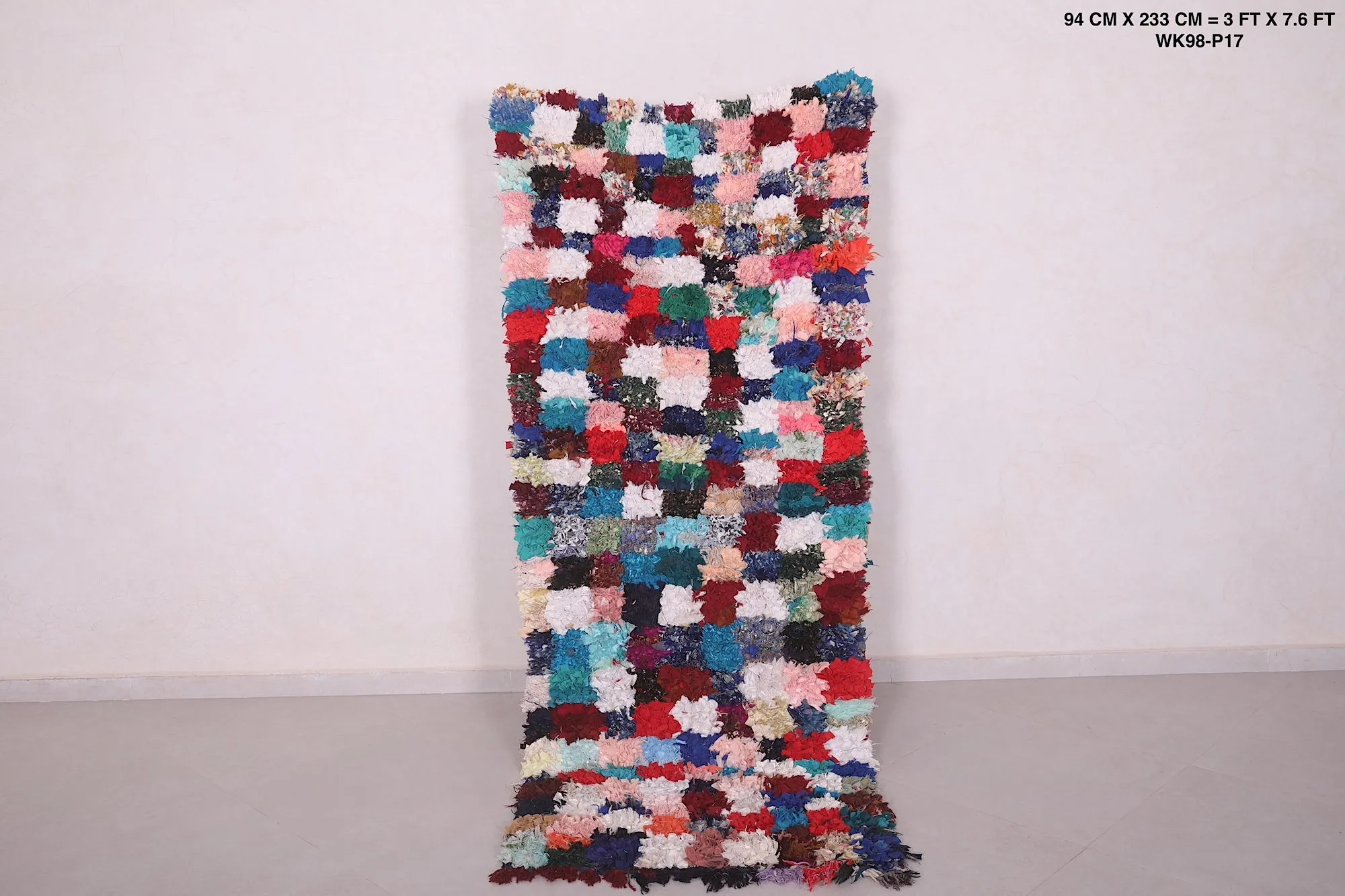 Colorful Runner Boucherouite Rug 3 x 7.6 Feet - Handcrafted Art