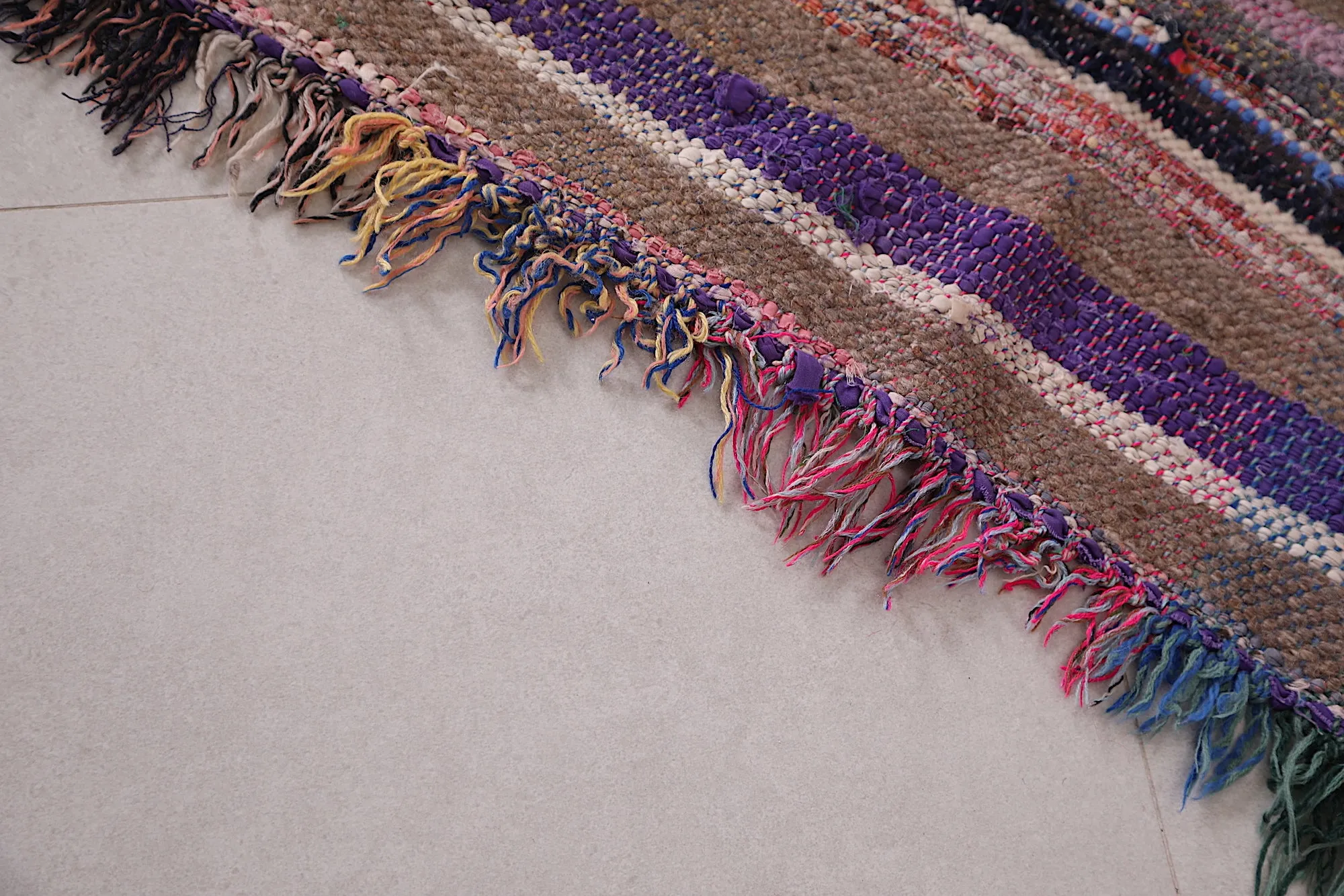 Colorful Runner Boucherouite Rug 4.3 x 7.7 Feet - Moroccan Handmade Beauty