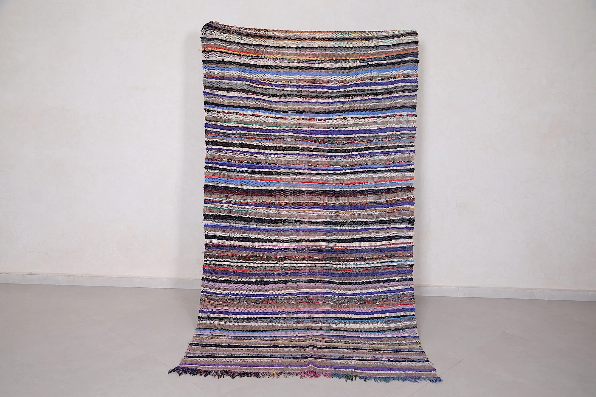 Colorful Runner Boucherouite Rug 4.3 x 7.7 Feet - Moroccan Handmade Beauty