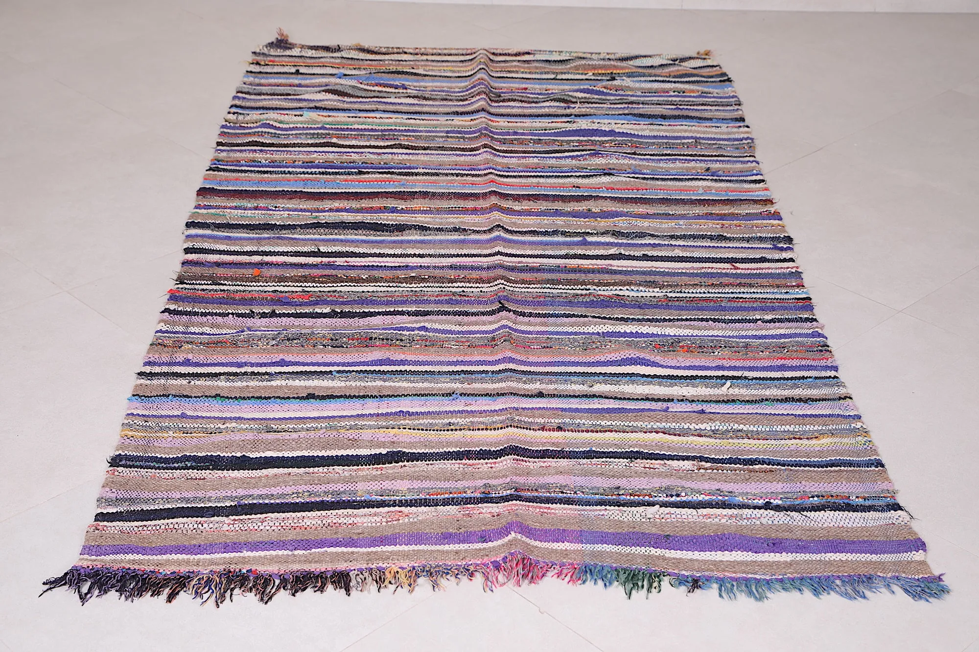 Colorful Runner Boucherouite Rug 4.3 x 7.7 Feet - Moroccan Handmade Beauty