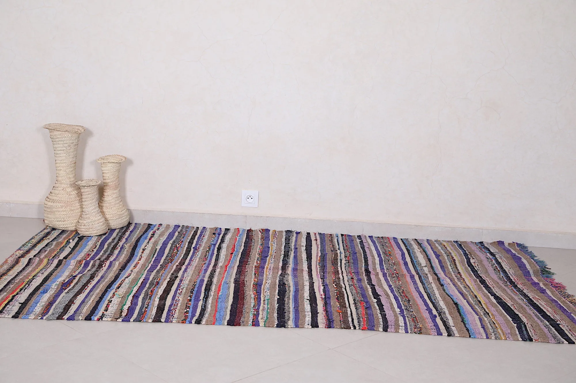 Colorful Runner Boucherouite Rug 4.3 x 7.7 Feet - Moroccan Handmade Beauty