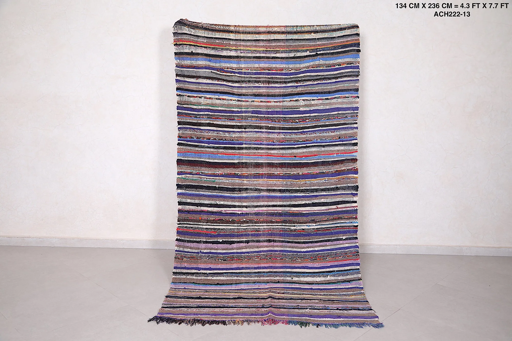 Colorful Runner Boucherouite Rug 4.3 x 7.7 Feet - Moroccan Handmade Beauty