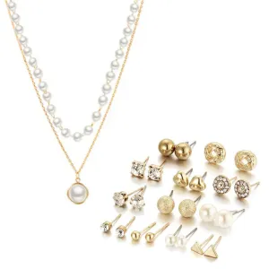Combo Of Golden Pearl Pendant With Earring Set
