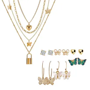 Combo Of Heart Lock Butterfly Pendant With Earring Set