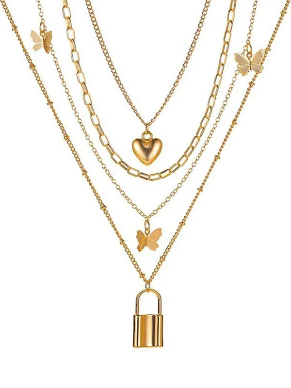 Combo Of Heart Lock Butterfly Pendant With Earring Set