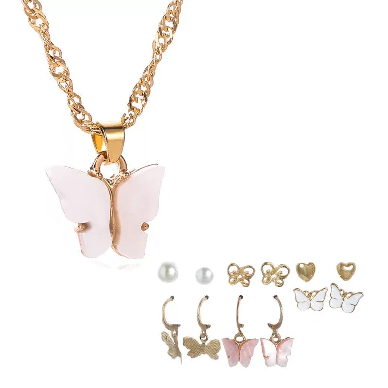 Combo Of White Butterfly Pendant With Earring Set