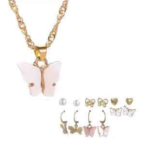 Combo Of White Butterfly Pendant With Earring Set