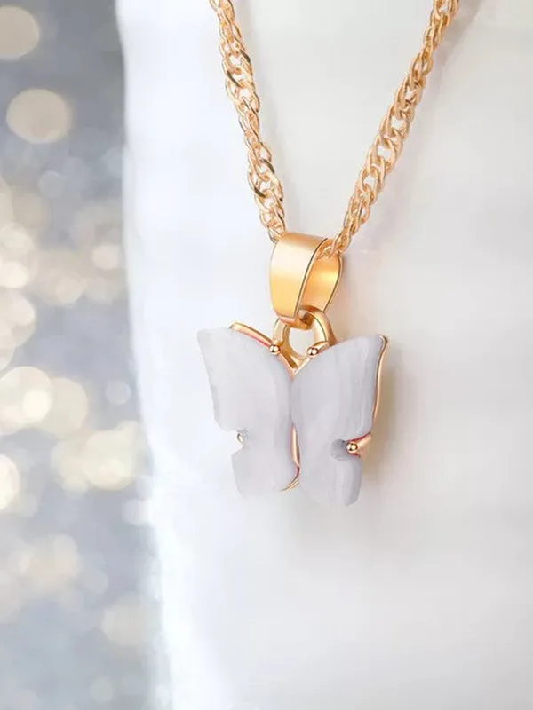 Combo Of White Butterfly Pendant With Earring Set