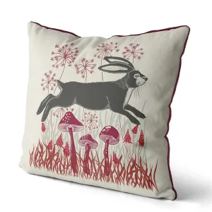 Country Lane Hare Pillow Leaping COVER - Ruby Red 18"x18"