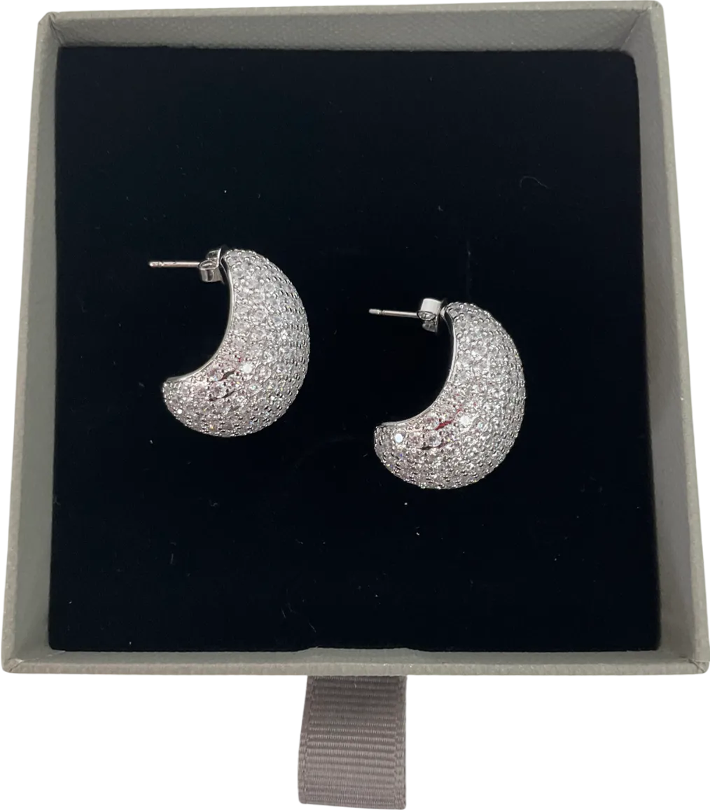 Crystals And Co Metallic Pave Bubble Dome Earrings In White Gold One Size