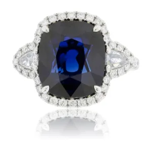 Cushion Blue Sapphire & Diamond Accented Ring