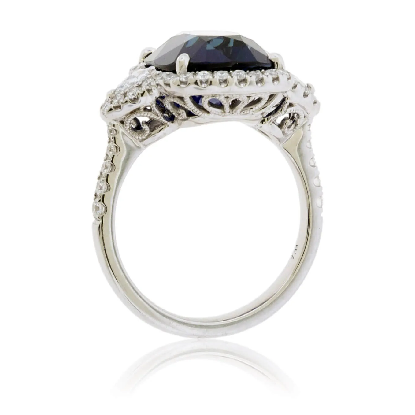 Cushion Blue Sapphire & Diamond Accented Ring