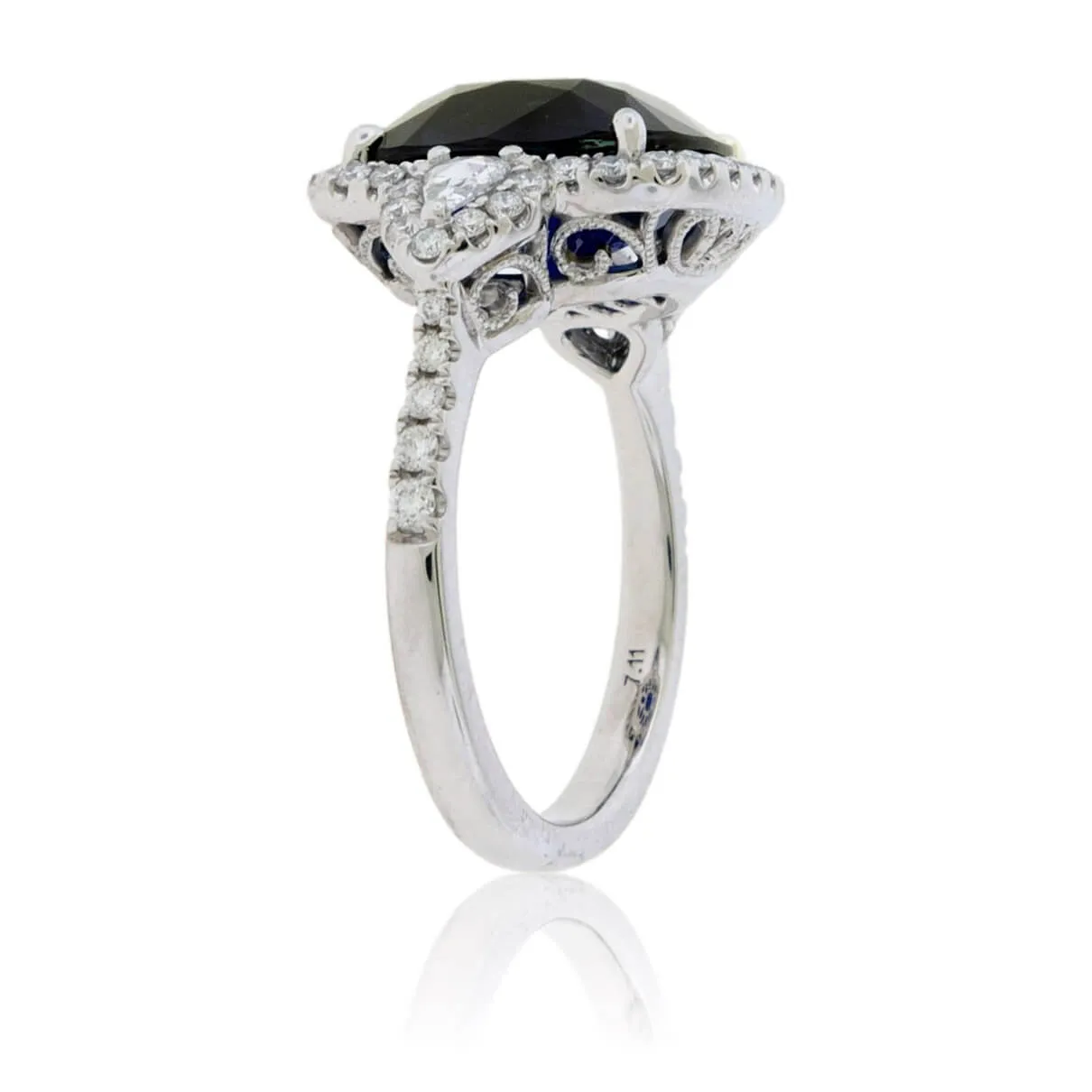 Cushion Blue Sapphire & Diamond Accented Ring