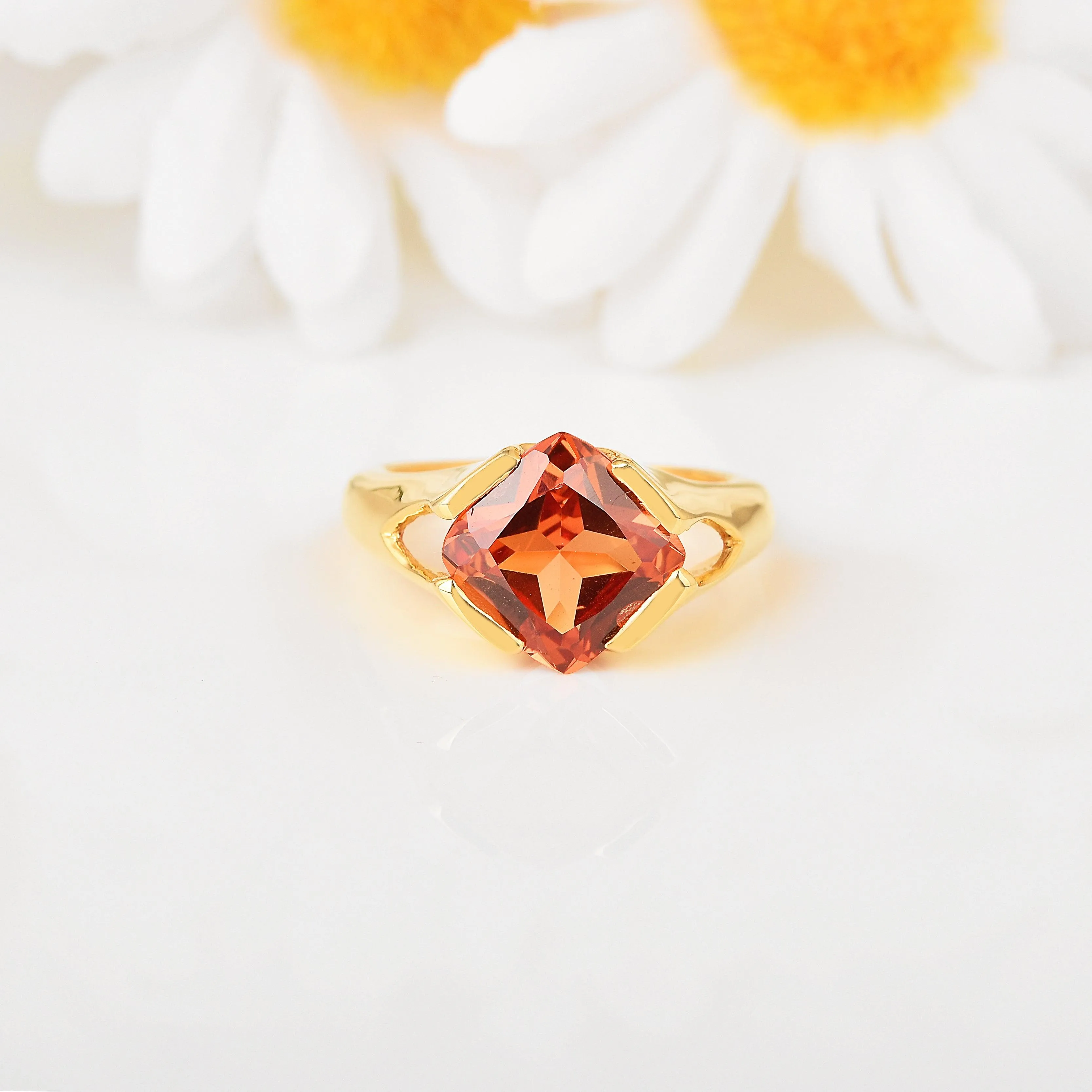 Cushion Peach Sapphire Ring
