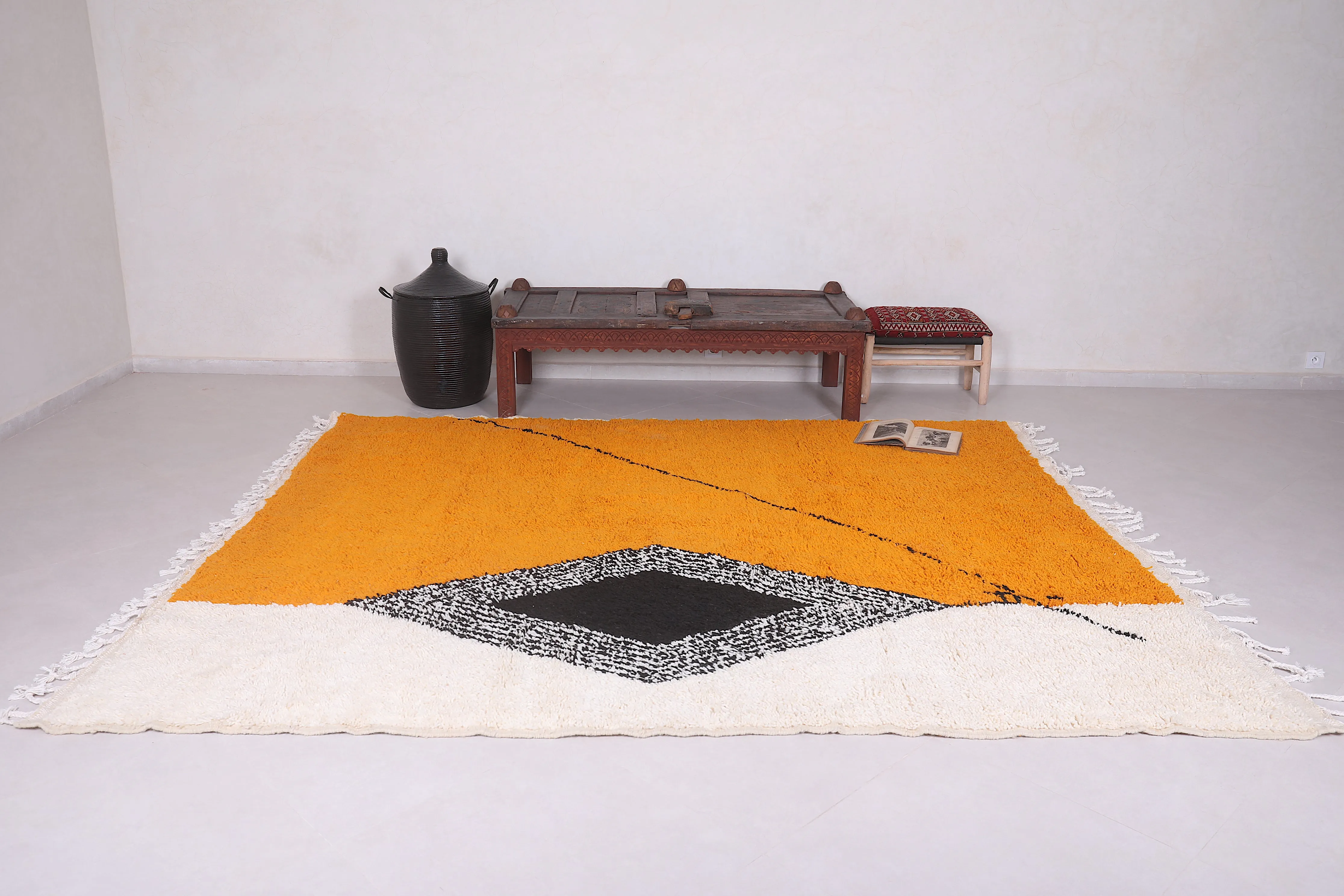 Custom handmade orange and Beige rug - Moroccan berber carpet - Wool rug