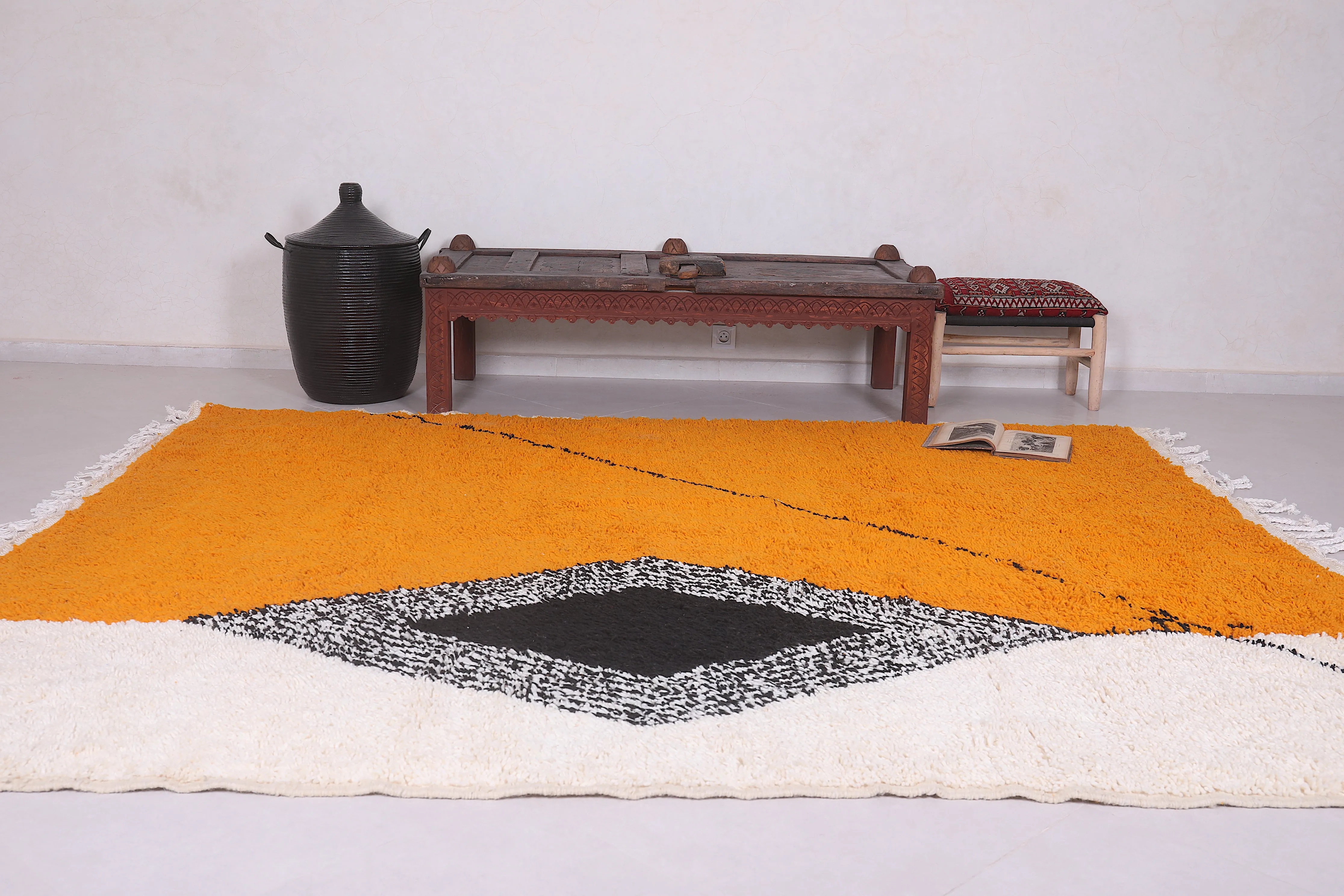 Custom handmade orange and Beige rug - Moroccan berber carpet - Wool rug