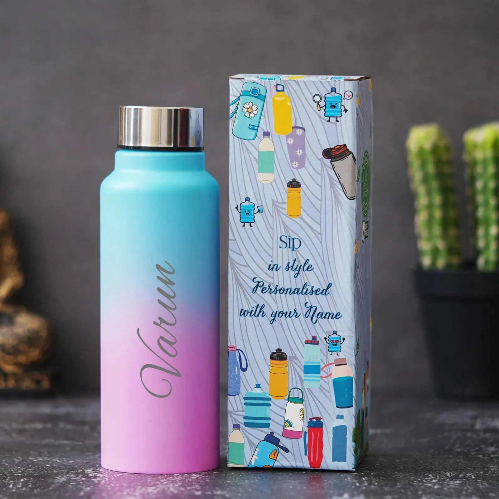 Customized Best Vegan Leather Combo with Water Bottle - Grey