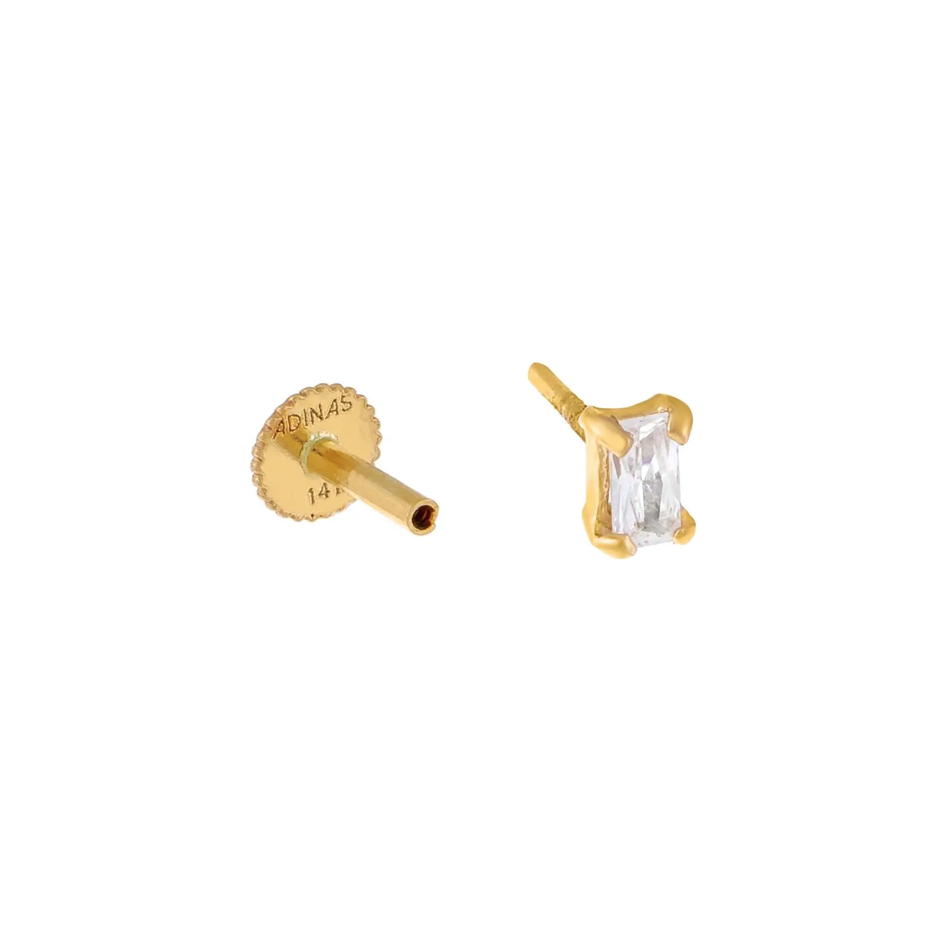 CZ Baguette Stone Stud Earring 14K