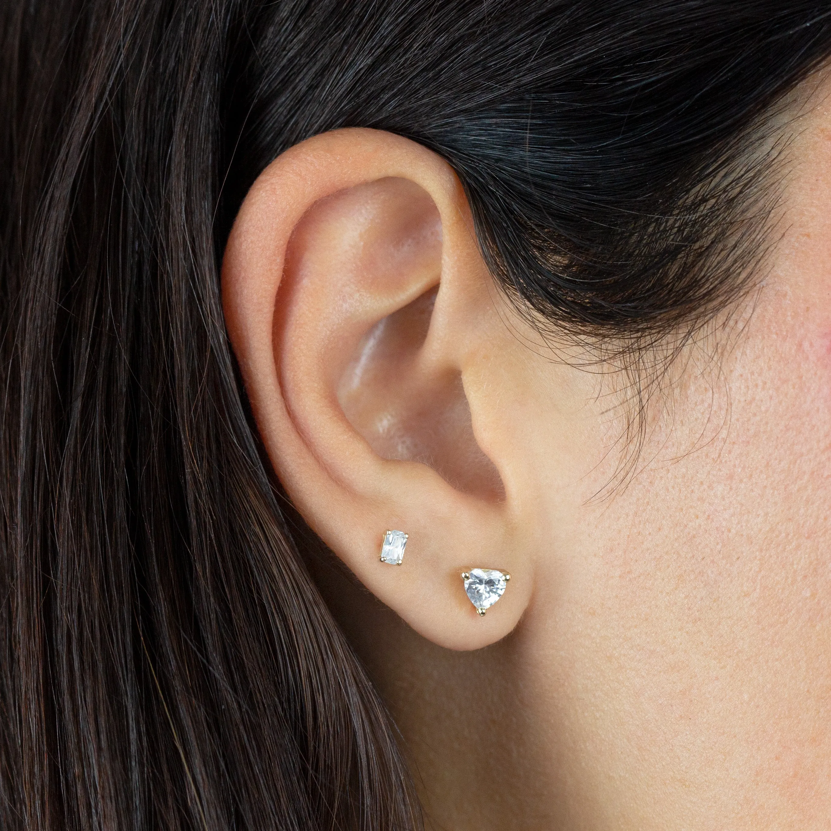 CZ Baguette Stone Stud Earring 14K
