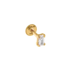 CZ Baguette Stone Stud Earring 14K