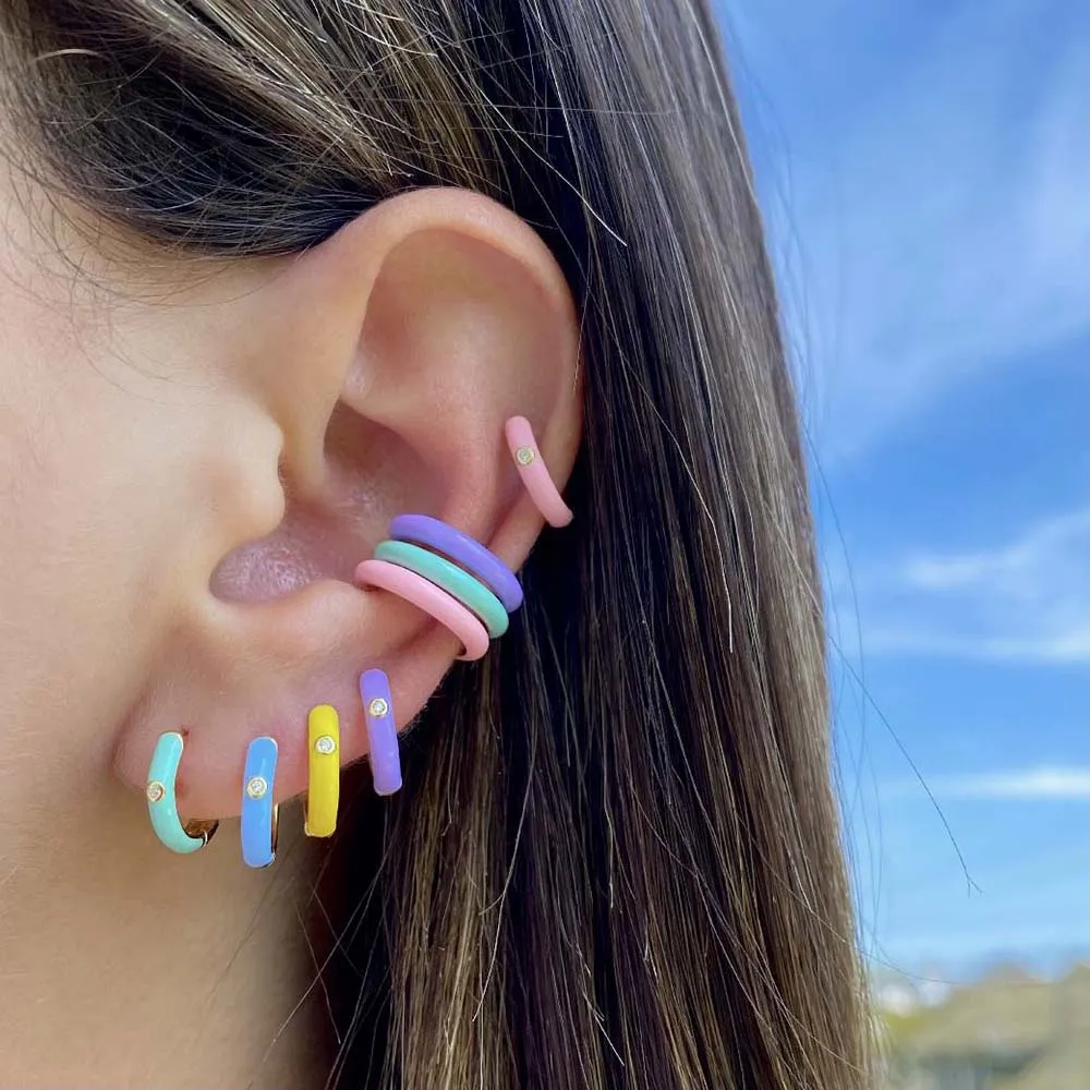 CZ Enamel Colored Huggie Earring